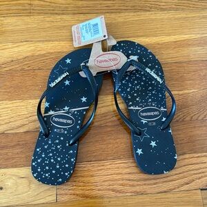 Brand New Havaianas Slim Metallic Black/Silver